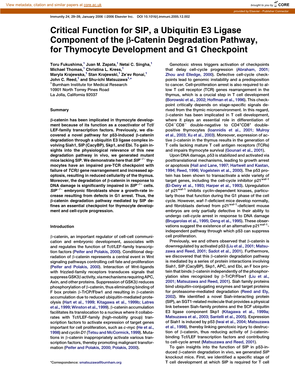 Critical Function for SIP, a Ubiquitin E3 Ligase Component of the B-Catenin Degradation Pathway, for Thymocyte Development and G1 Checkpoint