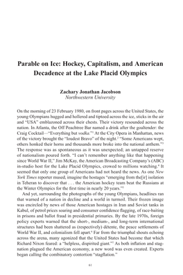 Hockey, Capitalism, and American Decadence at the Lake Placid Olympics