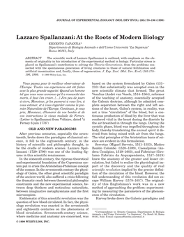 Lazzaro Spallanzani: at the Roots of Modern Biology ERNESTO CAPANNA* Dipartimento Di Biologia Animale E Dell’Uomo Universitá “La Sapienza” Roma 00161, Italy