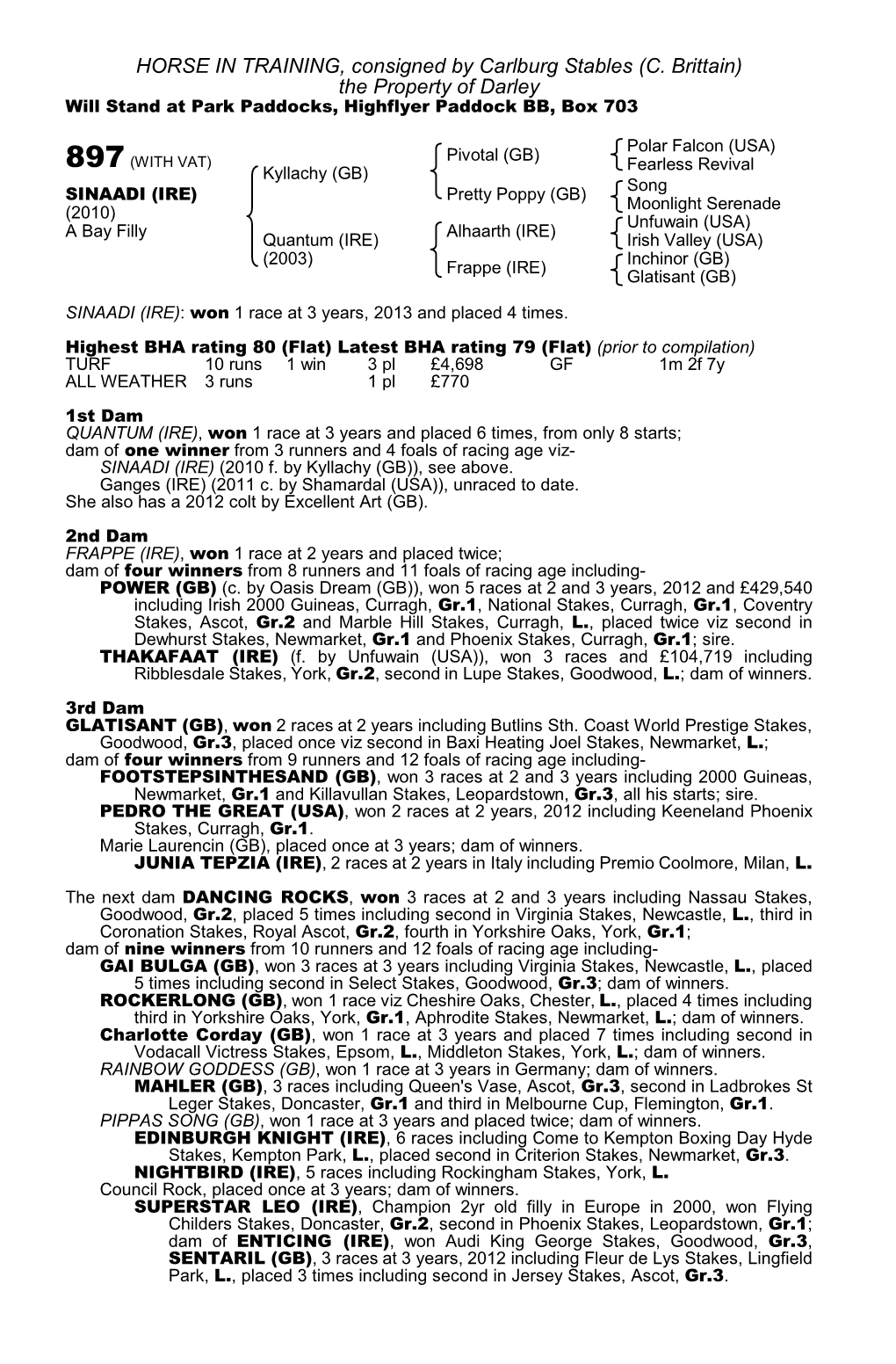 HORSE in TRAINING, Consigned by Carlburg Stables (C