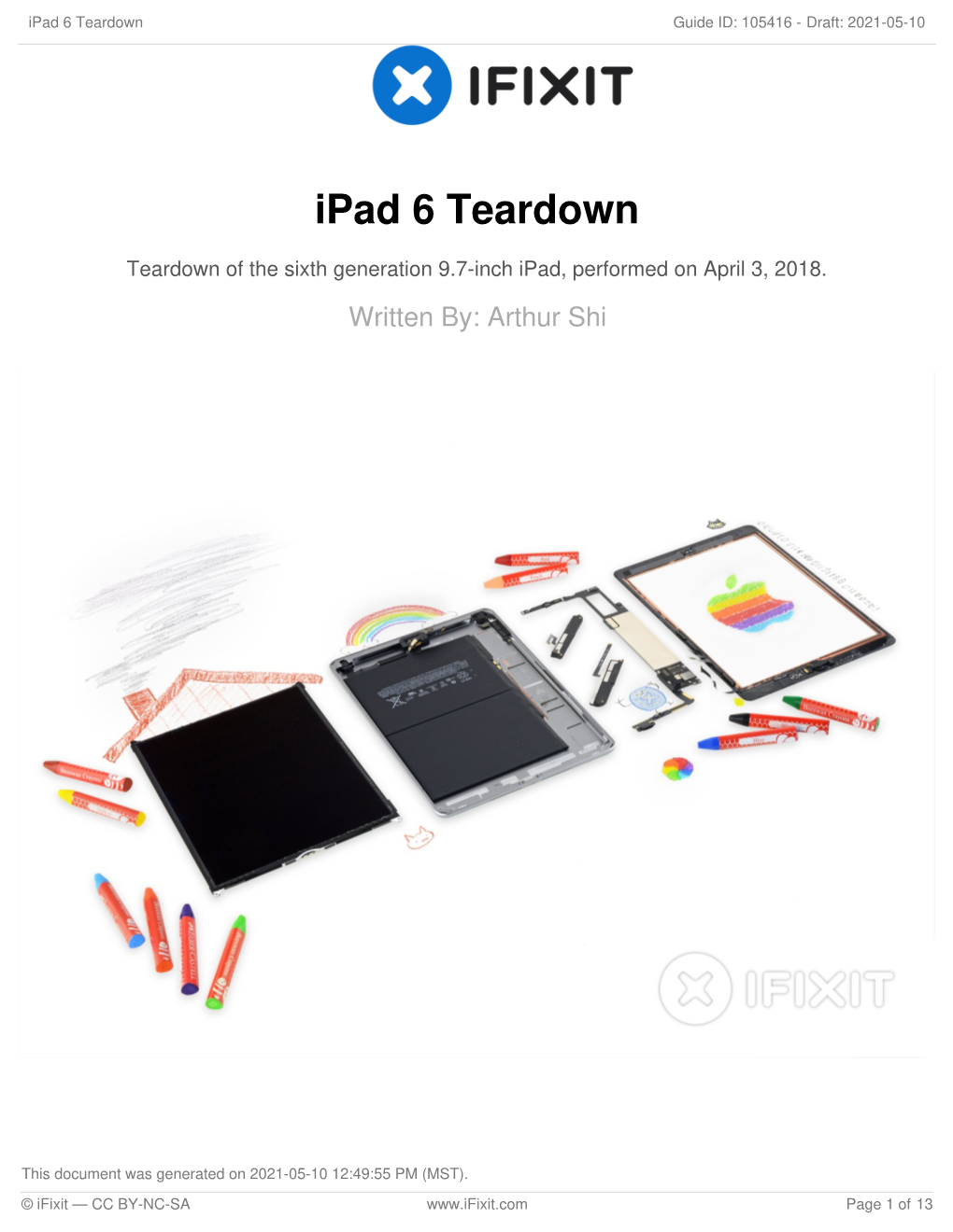 Ipad 6 Teardown Guide ID: 105416 - Draft: 2021-05-10