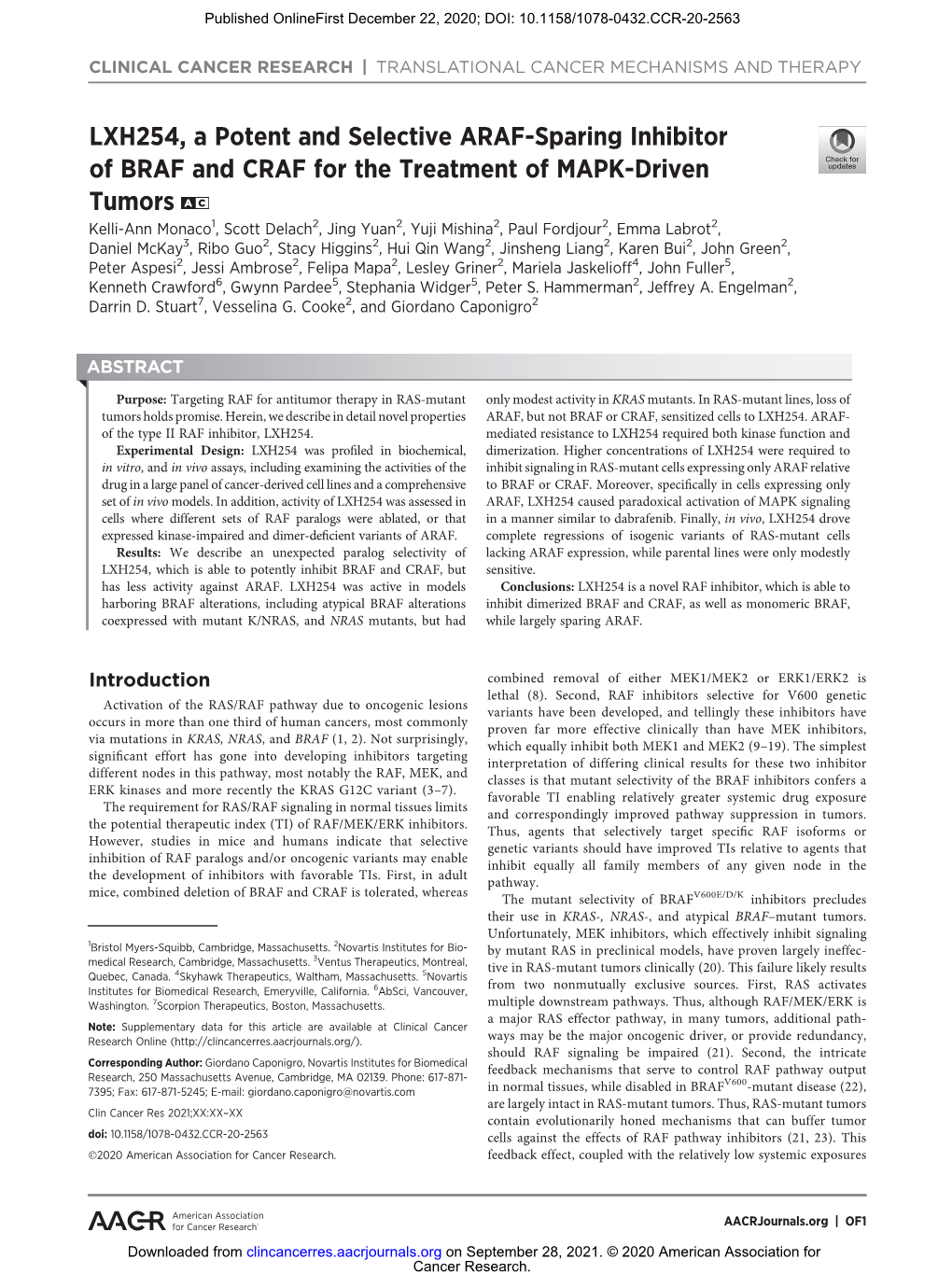 LXH254, a Potent and Selective ARAF-Sparing Inhibitor of BRAF And