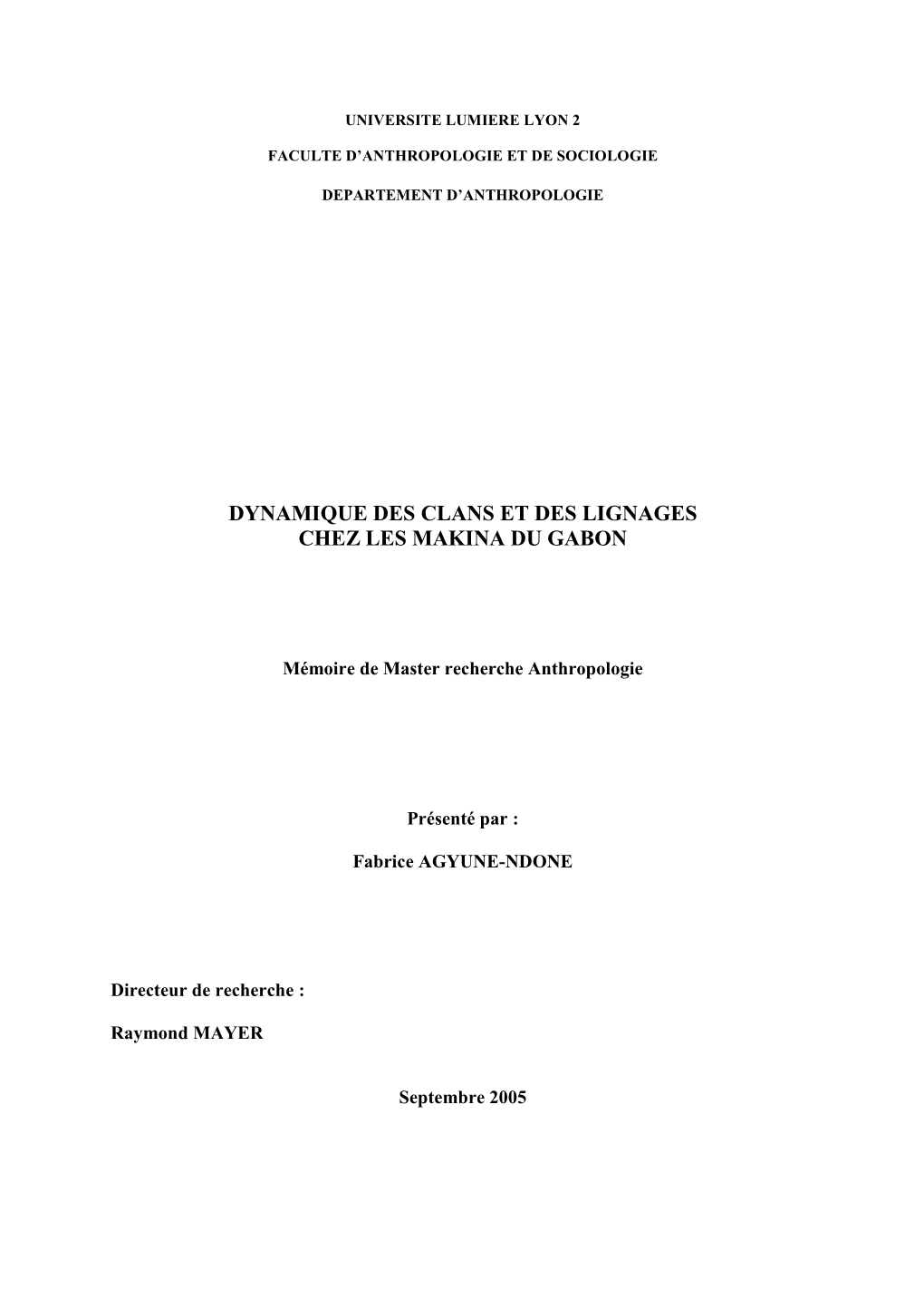 Dynamique Des Clans Et Des Lignages Chez Les Makina Du Gabon