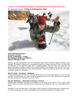 Auden's Col Expedition (Gangotri - Kedarnath Trek Via Mayali Pass) 2015