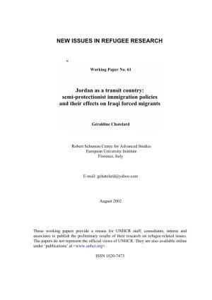 Jordan As a Transit Country: Semi-Protectionist Immigration Policies and Their Effects on Iraqi Forced Migrants