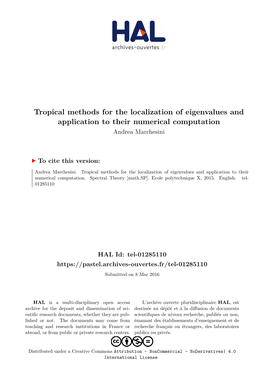 Tropical Methods for the Localization of Eigenvalues and Application to Their Numerical Computation Andrea Marchesini