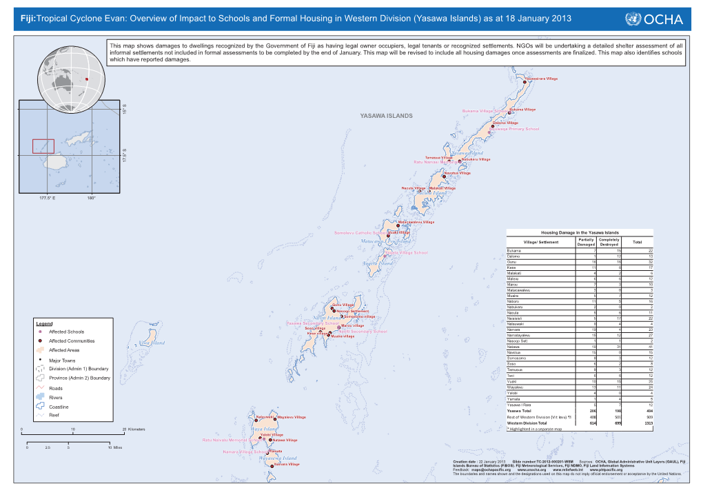 Yasawa Islands) As at 18 January 2013