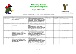 Mole Valley Ramblers Spring Walks Programme