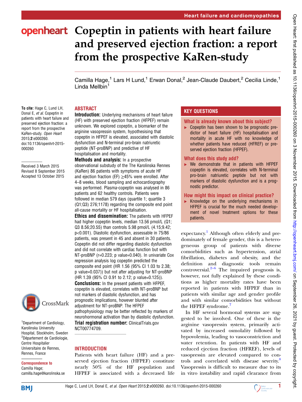 Copeptin in Patients with Heart Failure and Preserved Ejection Fraction: a Report from the Prospective Karen-Study
