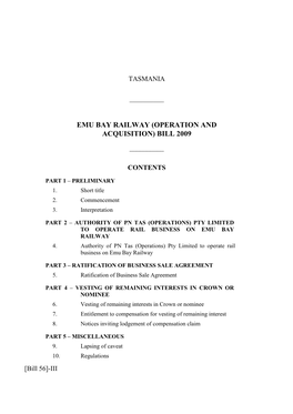 Emu Bay Railway (Operation and Acquisition) Bill 2009