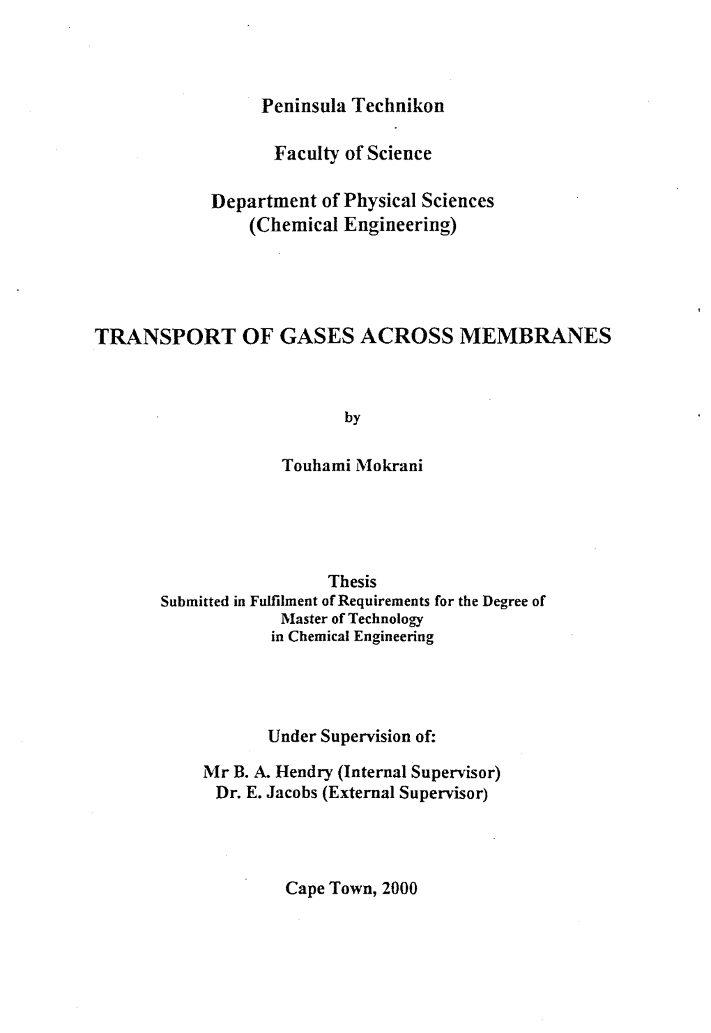 Transport of Gases Across Membranes
