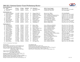 2011 U.S. National Junior Team Preliminary Roster GOALTENDERS (2) No
