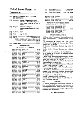 United States Patent (19) 11 Patent Number: 4,950,696 Palazotto Et Al