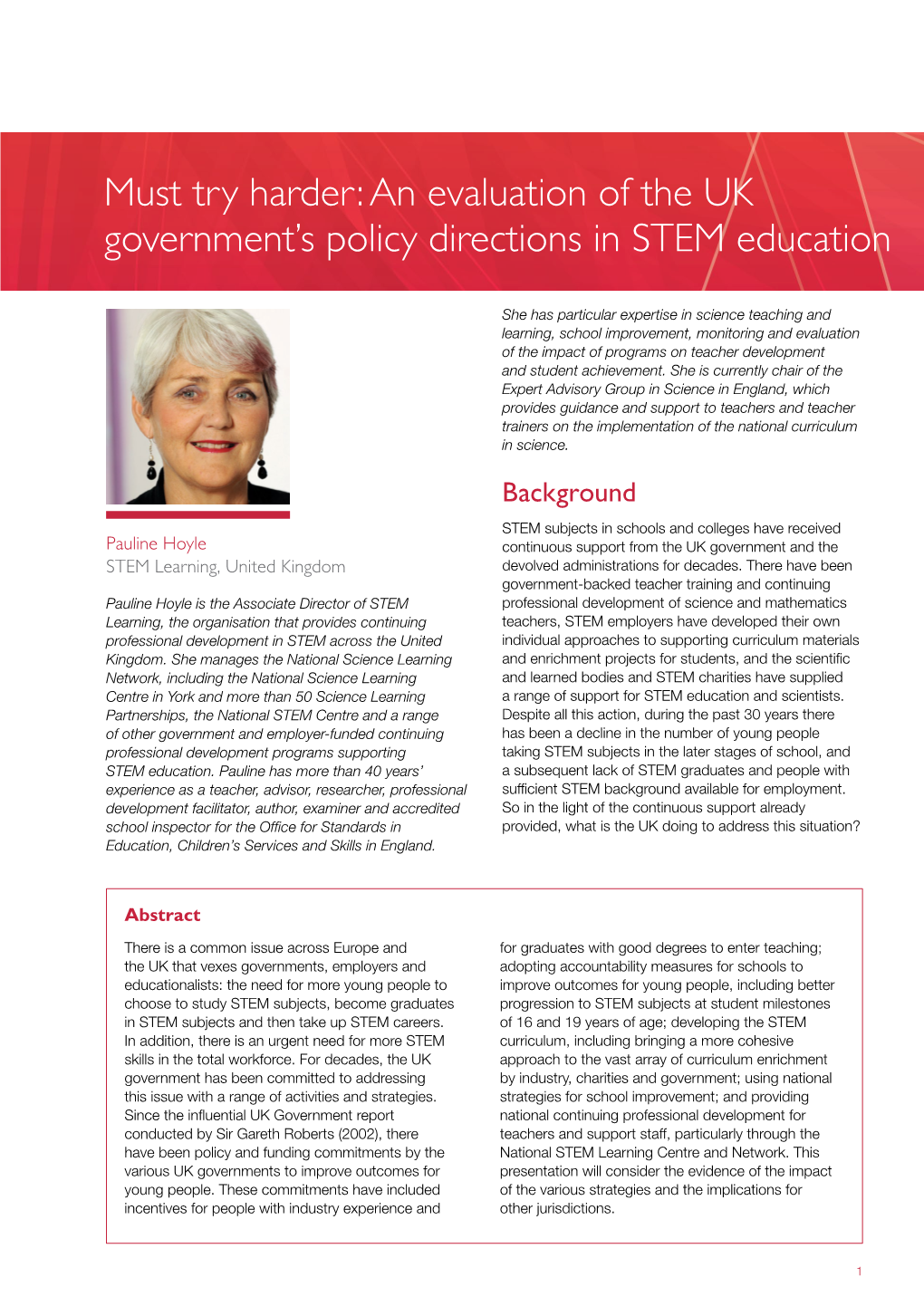 Must Try Harder: an Evaluation of the UK Government's Policy Directions in STEM Education