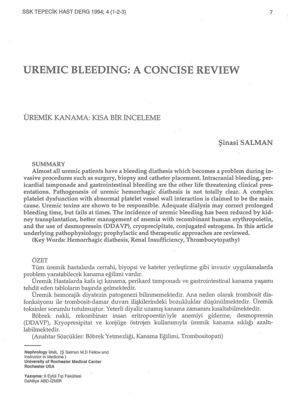 Uremic Bleeding: a Concise Review