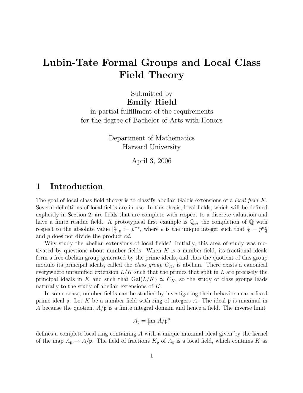 Lubin-Tate Formal Groups and Local Class Field Theory