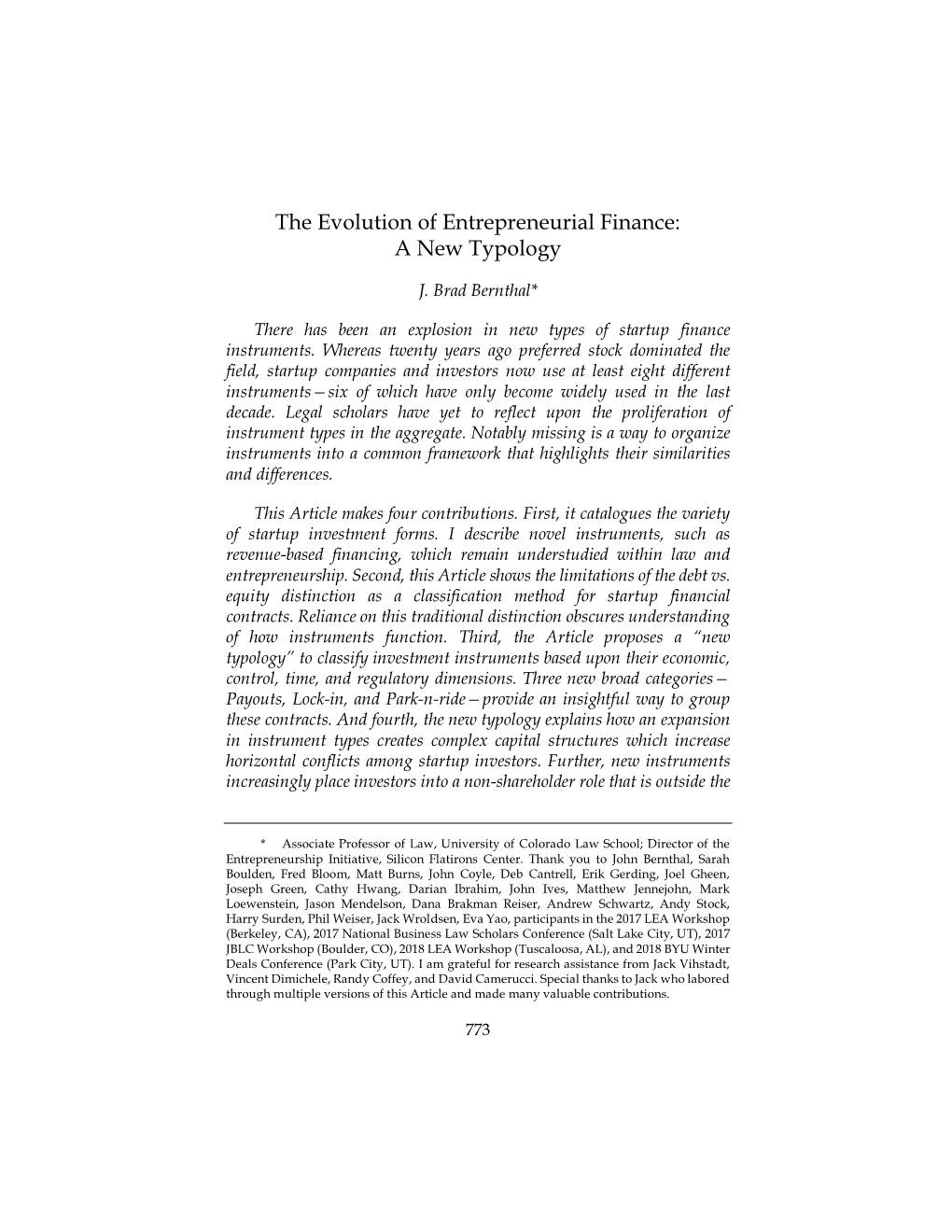 The Evolution of Entrepreneurial Finance: a New Typology
