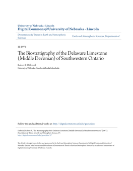 The Biostratigraphy of the Delaware Limestone (Middle Devonian) of Southwestern Ontario