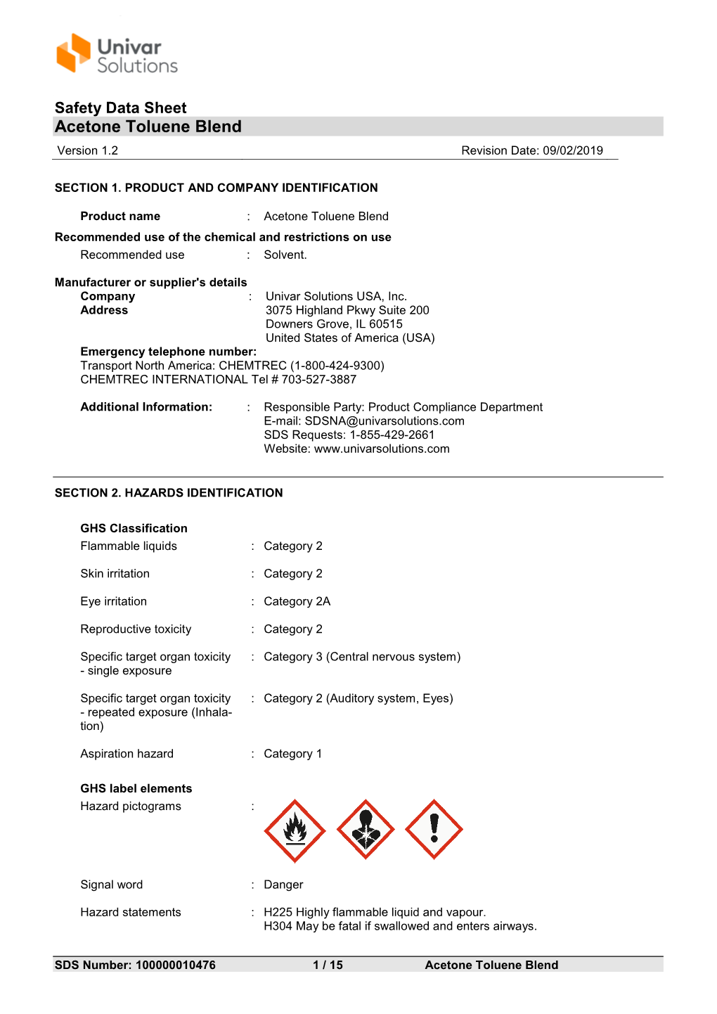 Acetone Toluene Blend Version 1.2 Revision Date: 09/02/2019