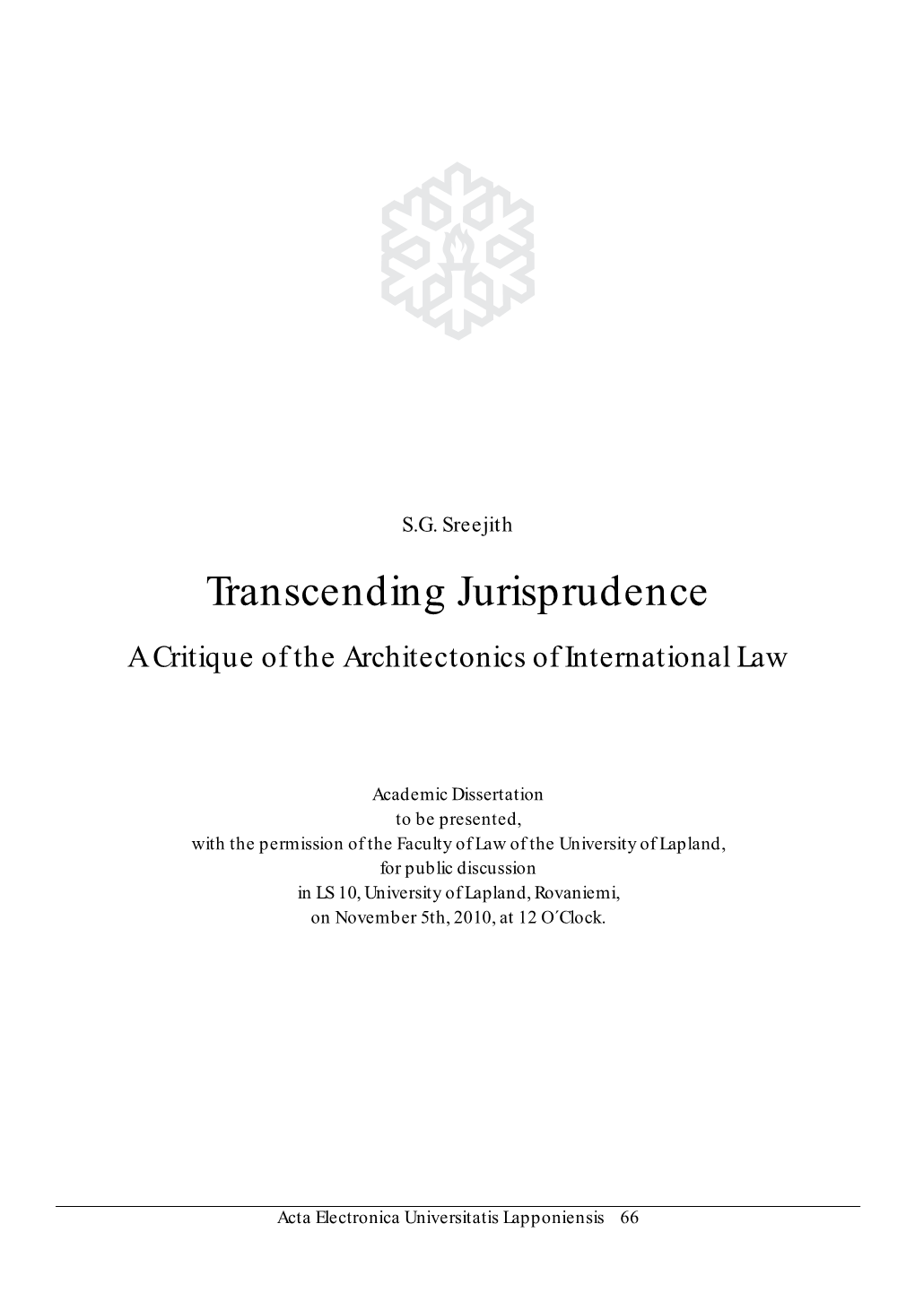 Transcending Jurisprudence a Critique of the Architectonics of International Law