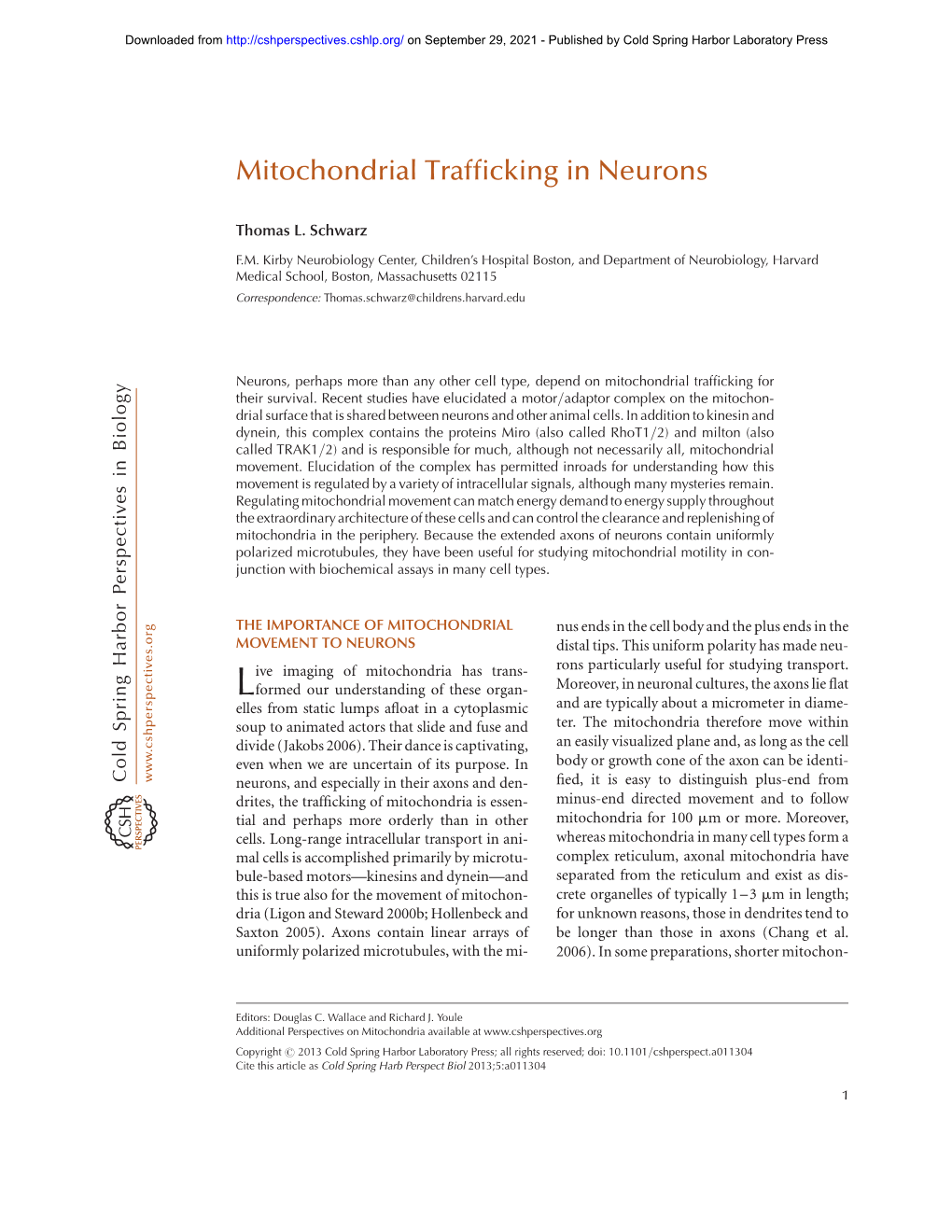 Mitochondrial Trafficking in Neurons