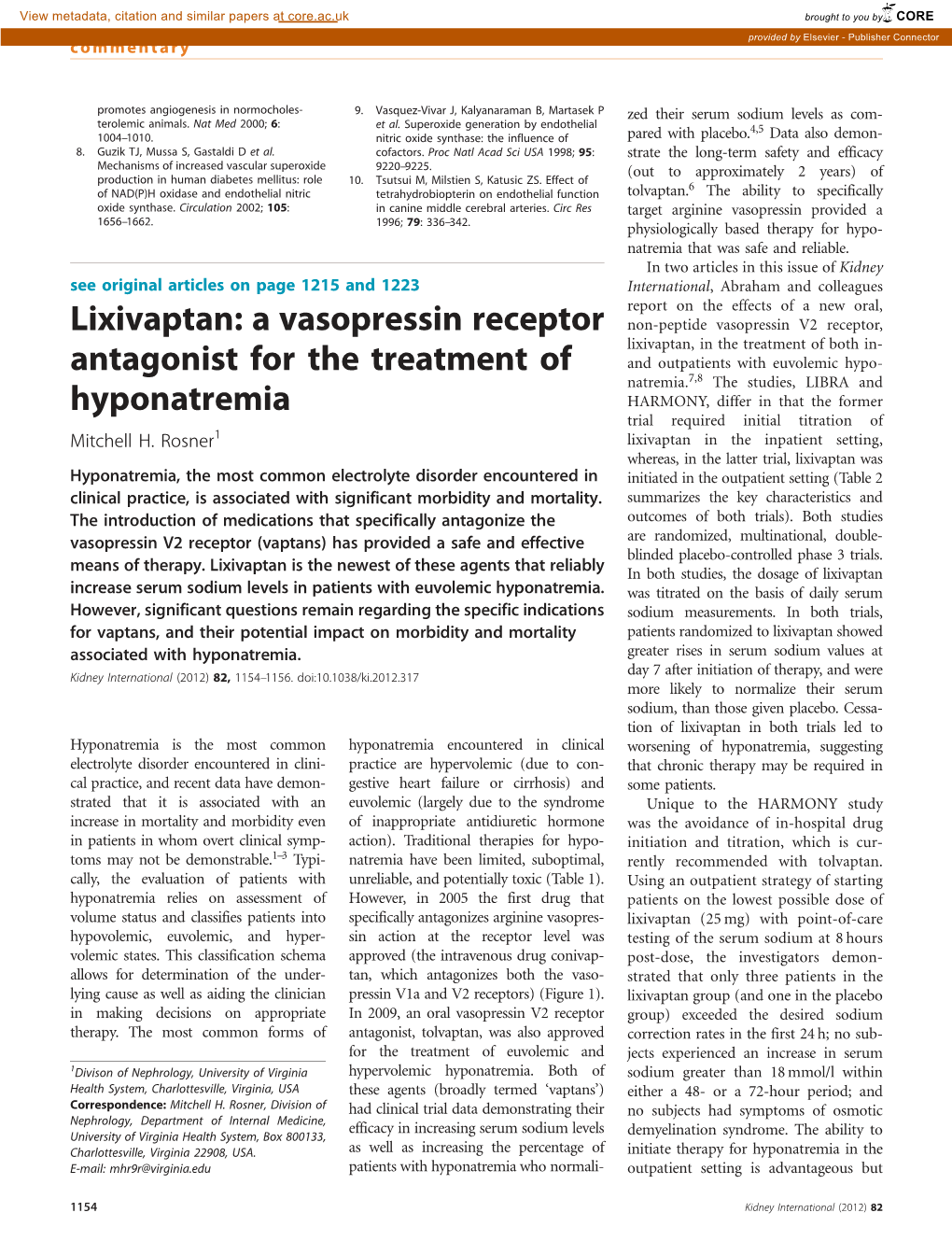 Lixivaptan: a Vasopressin Receptor Antagonist for the Treatment of Hyponatremia