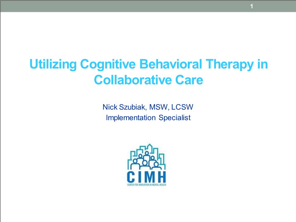 Utilizing Cognitive Behavioral Therapy in Collaborative Care