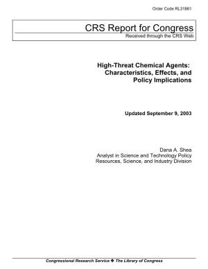 High-Threat Chemical Agents: Characteristics, Effects, and Policy Implications