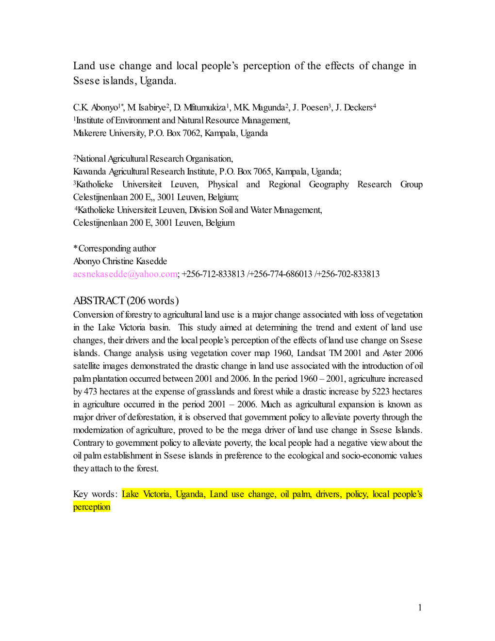 Land Use Change and Local People's Perception of the Effects Of