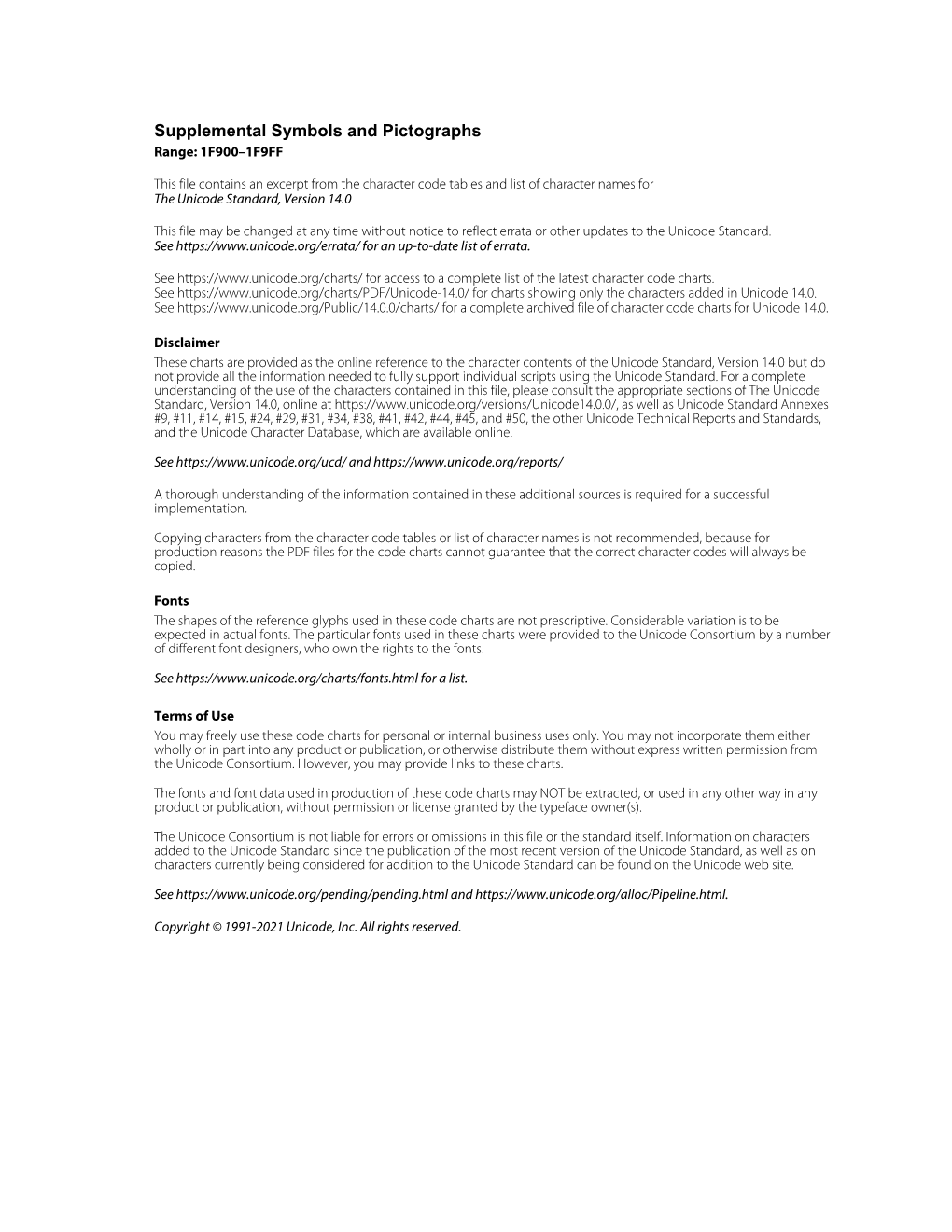 Supplemental Symbols and Pictographs Range: 1F900–1F9FF