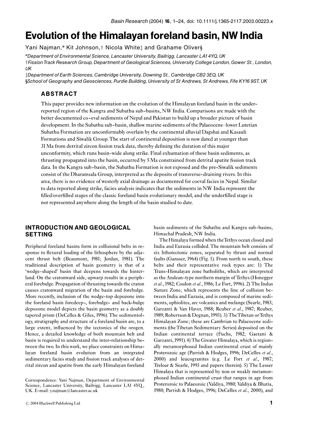 Evolution of the Himalayan Foreland Basin, NW India