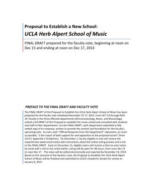Proposal to Establish a New School: UCLA Herb Alpert School of Music