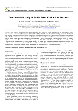 Ethnobotanical Study of Edible Ferns Used in Bali Indonesia