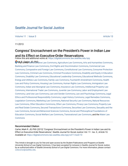 Congress' Encroachment on the President's Power in Indian Law