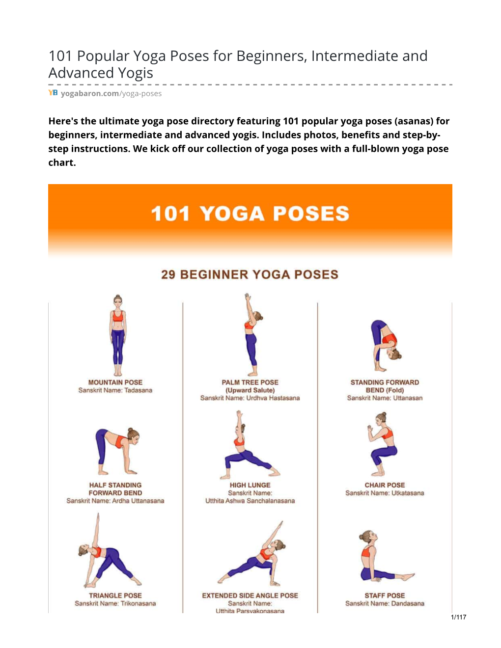 101 Popular Yoga Poses for Beginners, Intermediate and Advanced Yogis