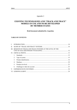 “Track and Trace” Models in Use and to Be Developed by Member States