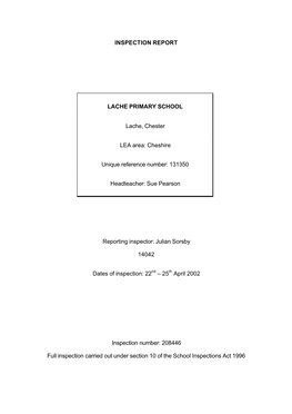 INSPECTION REPORT LACHE PRIMARY SCHOOL Lache, Chester