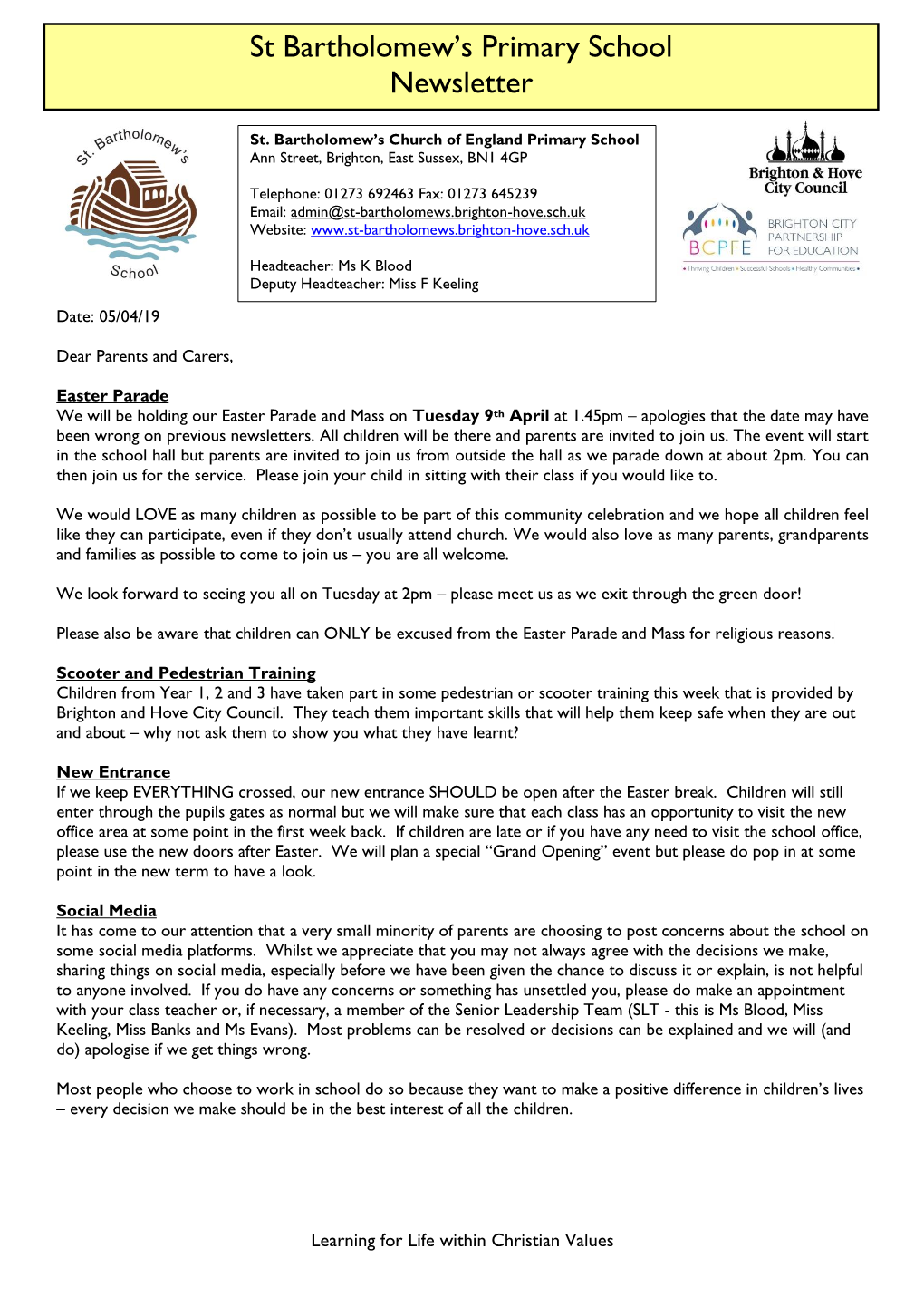 St Bartholomew's Primary School Newsletter