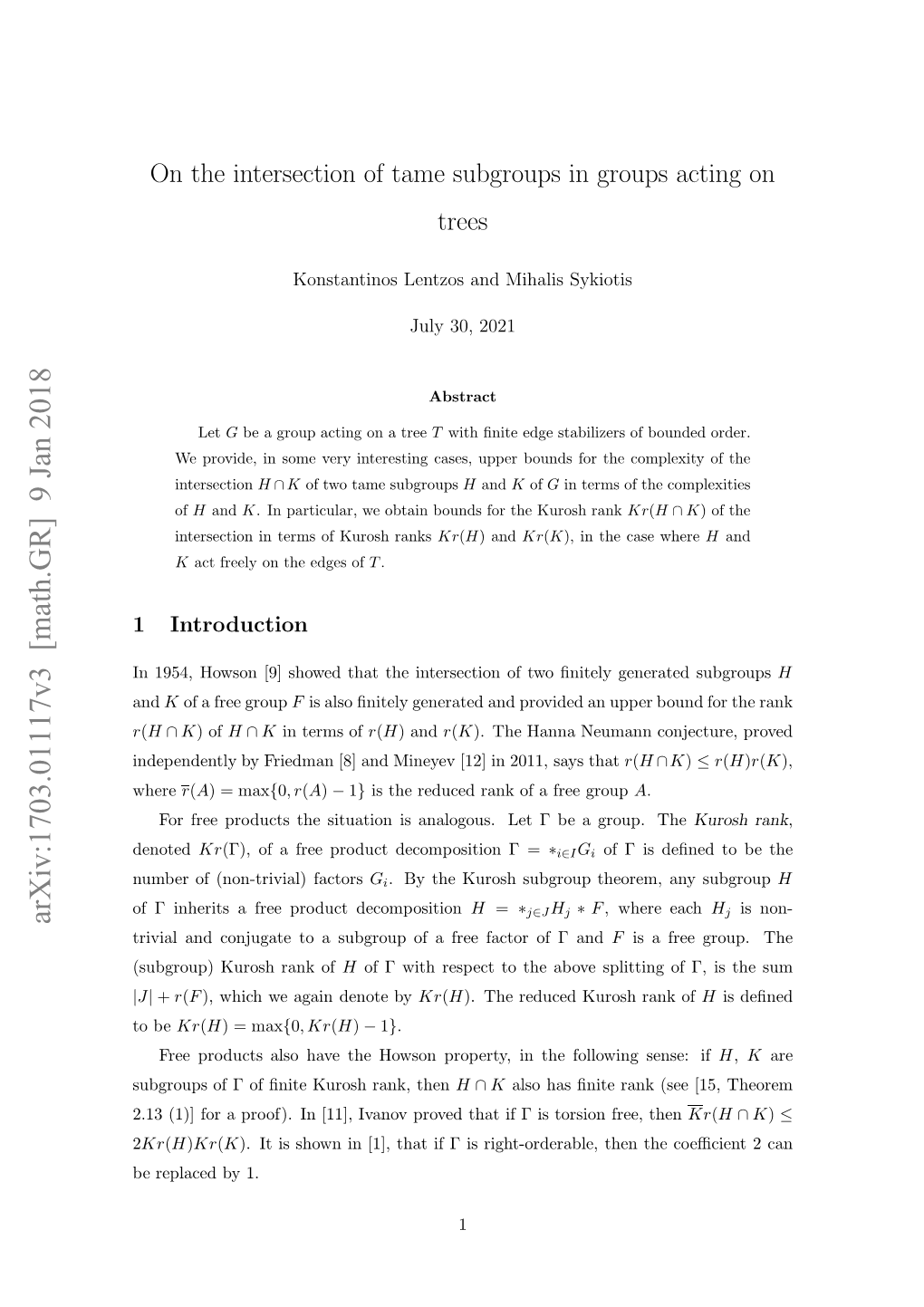 On the Intersection of Tame Subgroups in Groups Acting on Trees