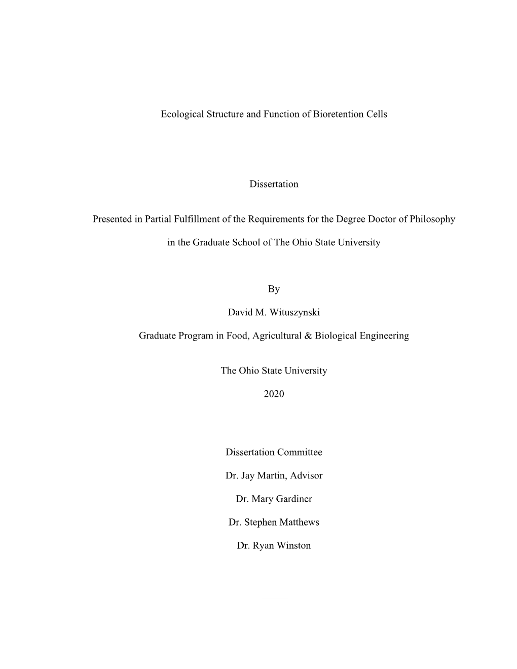 1 Ecological Structure and Function of Bioretention Cells Dissertation