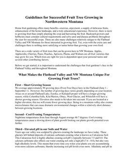 Guidelines for Successful Fruit Tree Growing in Northwestern Montana