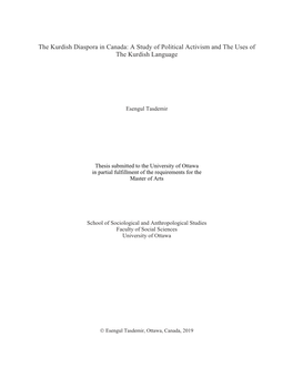 The Kurdish Diaspora in Canada: a Study of Political Activism and the Uses of the Kurdish Language