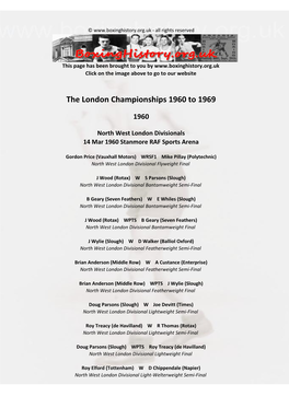 The London Championships 1960 to 1969