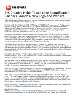 TYS Creative Helps Toluca Lake Beautification Partners Launch a New Logo and Website