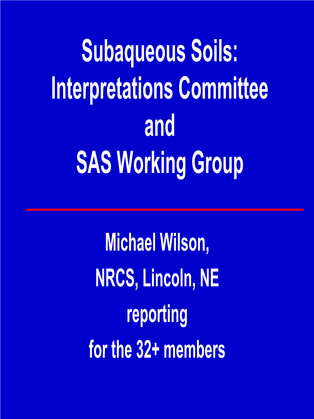 Subaqueous Soils: Interpretations Committee and SAS Working Group