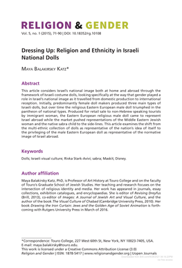 Dressing Up: Religion and Ethnicity in Israeli National Dolls