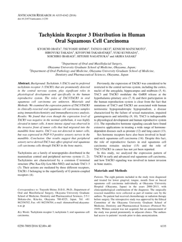 Tachykinin Receptor 3 Distribution in Human Oral Squamous Cell