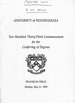 1989 Commencement Program, University Archives, University Of