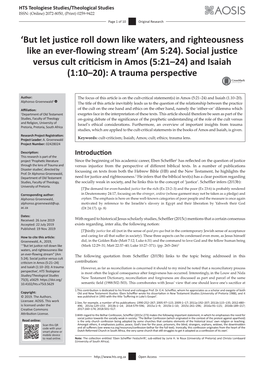(Am 5:24). Social Justice Versus Cult Criticism in Amos (5:21–24) and Isaiah (1:10–20): a Trauma Perspective