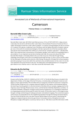Annotated List of Wetlands of International Importance Cameroon